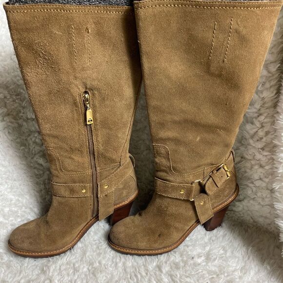 Talbots Brown Leather Suede mid calf Boots. Side zipper gold tone accent SZ 9.5 - Picture 3 of 11